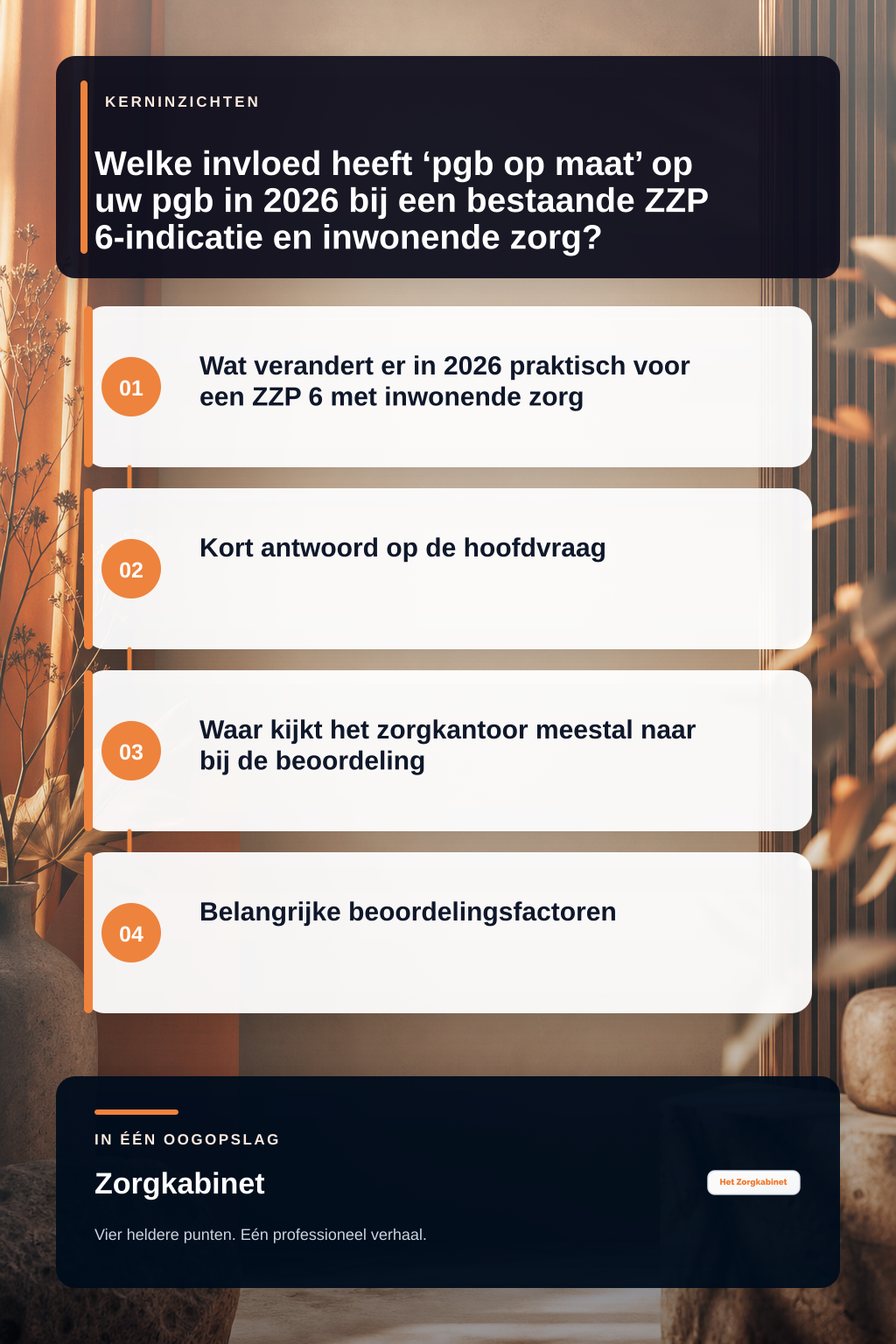 Welke invloed heeft ‘pgb op maat’ op uw pgb in 2026 bij een bestaande ZZP 6-indicatie en inwonende zorg? infographic